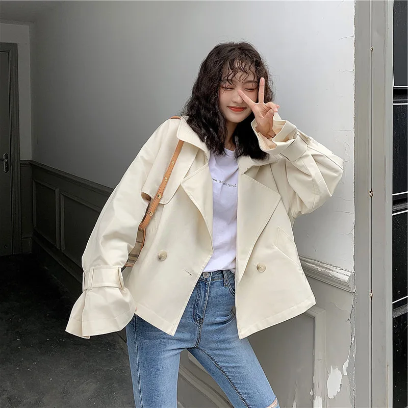 

2020 Autumn New Style Korean-style CHIC Two-color Short Trench Coat Short-height Casual Loose-Fit Slimming Coat Cool GIRL'S