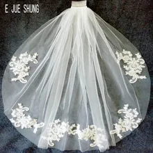 E JUE SHUNG, Элегантная короткая женская Фата для невесты, однослойная, с расческой, кружевная, с аппликацией по краям, вуаль для невесты, тюль, свадебная фата