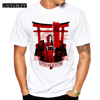 

2019 Fashion Kitsune Empire Design Men T shirt Short Sleeve Casual t-shirt Hipster Fox Mask tees Cool Tops