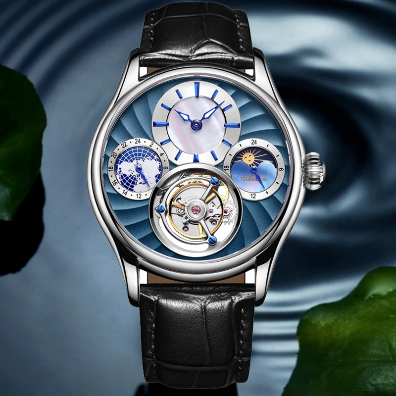 Настоящее Tourbillon Механический ручной взвод мужчины часы лучший бренд класса люкс частный настраиваемый скелет часы мужчины сапфир Relogio Masculino - Цвет: Кофе