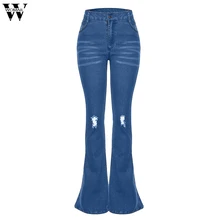 Womail брюки клеш Женские джинсы для мамы модные рваные брюки со средней талией растягивающиеся брюки клеш с дырками светильник женские джинсы брюки осень