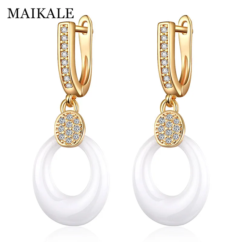 gold white MAIKALE новые модные черные белые керамические серьги-капли с кубическим цирконием Золотые/серебряные ювелирные изделия Висячие серьги для женщин - Окраска металла: gold white