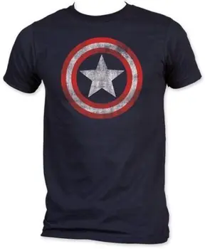 

Summer Cotton Navy Blue T-Shirt New Hot Sale Men Fashion T-Shirts Tops Captain America Shield Logo Comics Adult Shirt Plus Size