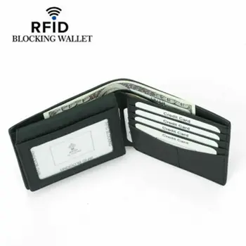 

Portable Men Slim Black Wallets Leather Billfold Purse For Men's Short Fashion Clutch Hand Bag RFID Blocking Card Holder Pack