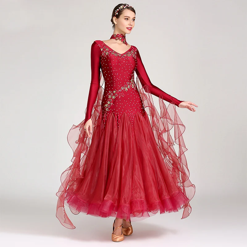 10 Colors Costumes Ballroom Dance Dress for Women Competition Dresses Standard Dancing Clothes Long Sleeve girl dance costume