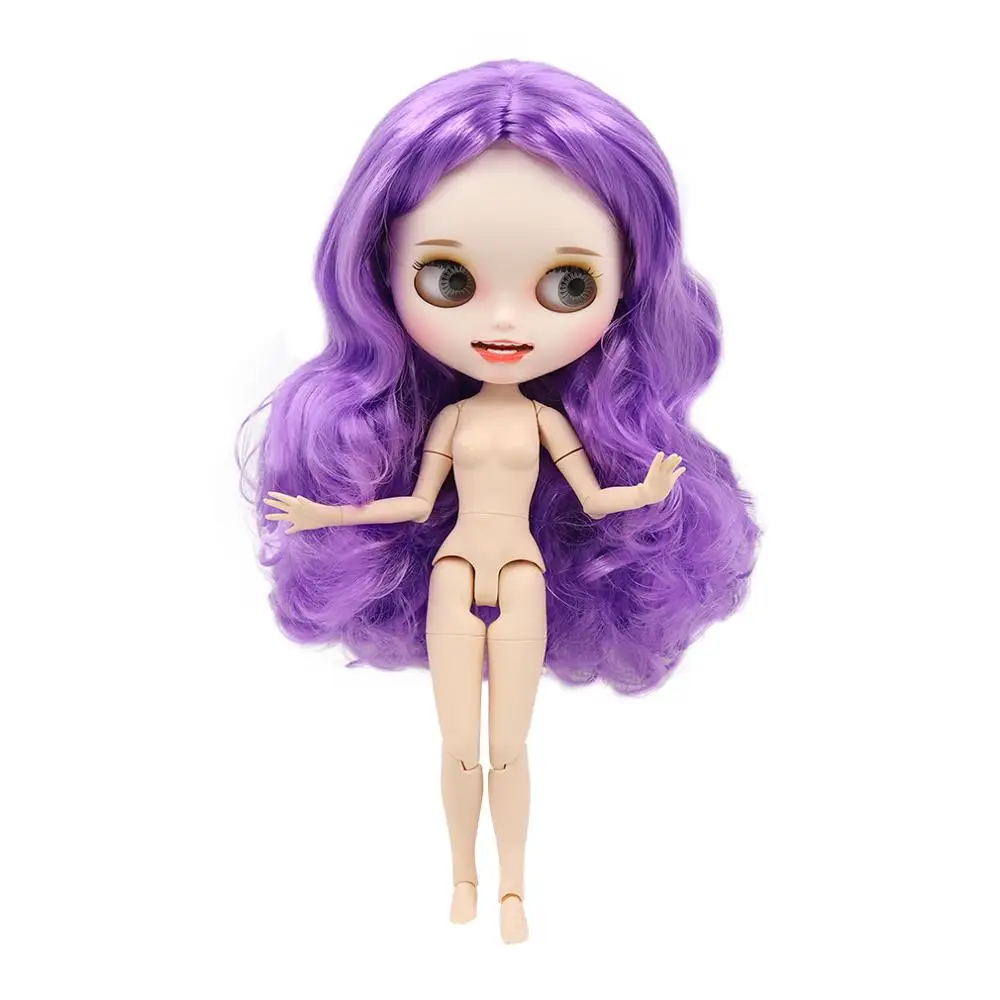 ICY Nude Blyth кукла белая кожа резные губы открытый рот матовые индивидуальные лица сустава тела фиолетовые волосы № 7216 - Цвет: doll