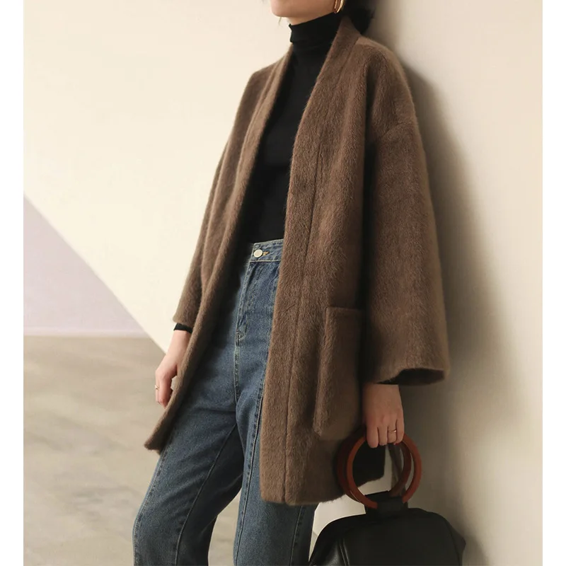 

Imitation Mink Mid-length Fur Coat Women's 2019 Autumn & Winter New Style Hong Kong Style Glorious Bandage Cloth Top Grade Overc