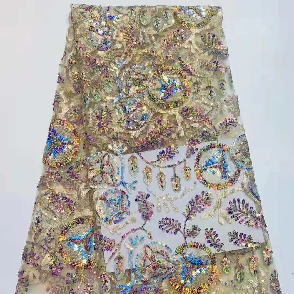 

High quality Embroidery African fabric /With colorful sequins French mesh yarn embroidry lace for evening dresses /wedding dress