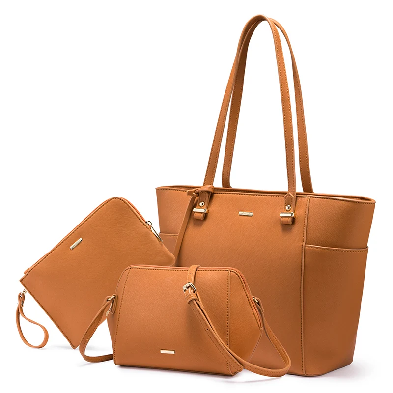 brown-2 LOVEVOOK, женские сумки через плечо, сумки через плечо для женщин, большая сумка-тоут, набор из 3 предметов, клатч и кошелек, роскошная сумка, женская дизайнерская сумка - Color: brown-2