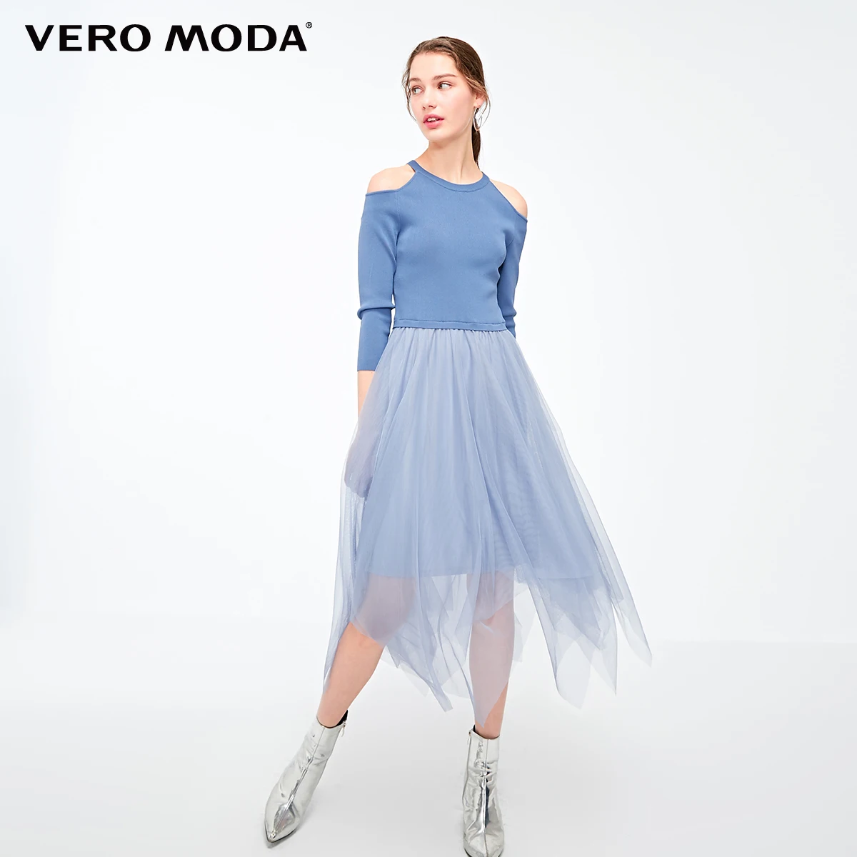 Vero Moda женское платье с открытыми плечами и 3/4 рукавами | 319161508 - Цвет: Bijou blue