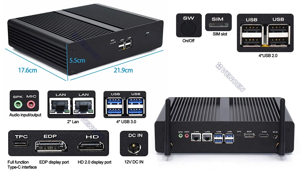 Intel 8th Gen Mini ITX PC with Core I3 8145U/I5 8265U, 3 Display Ports, HDMI, DP, Type-C, Windows 10 Pro, Linux – Rugged Office Desktop Description Image.This Product Can Be Found With The Tag Names Barebone Mini PC, Computer Office, Desktop office