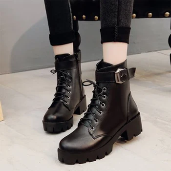 melhor Plataforma Feminina Botas De Tornozelo 2020 Mulher Sapatos De Plataforma Goth Quente Pelúcia Meados De Salto Fivela De Couro Bombas Femininas Zip Calçado
