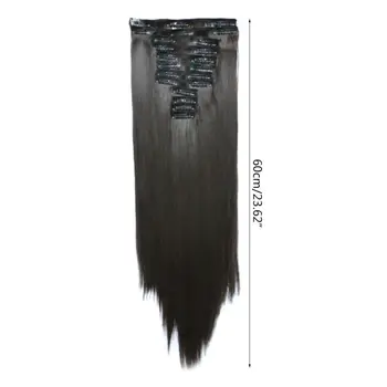 

12pcs Fashion Women Girls Long Straight Hair Extensions Clip in Heat Resistant Synthetic Wig Hairpiece for Halloween Rav