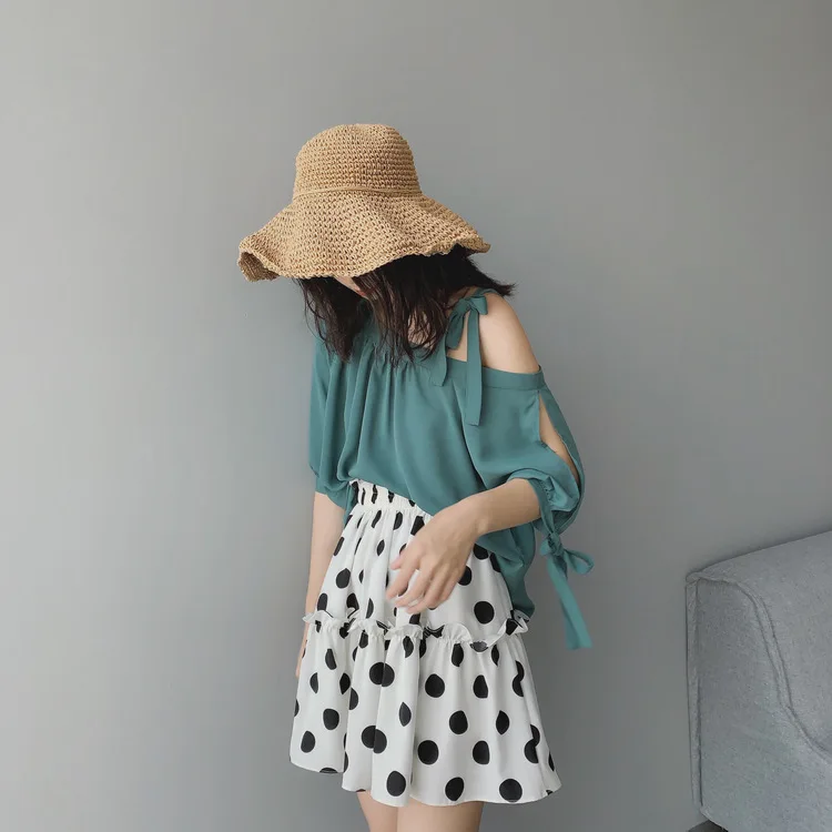 New Summer Flounces High Waist Wave Point Women's Skirt Flower Corn Ruffles A-Line Dot Mini Chiffon Skirt Female