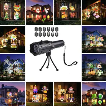 

LED Christmas Projector Lights Flashlight With 12 Patterns Stage Light Halloween New Year Party Decoration