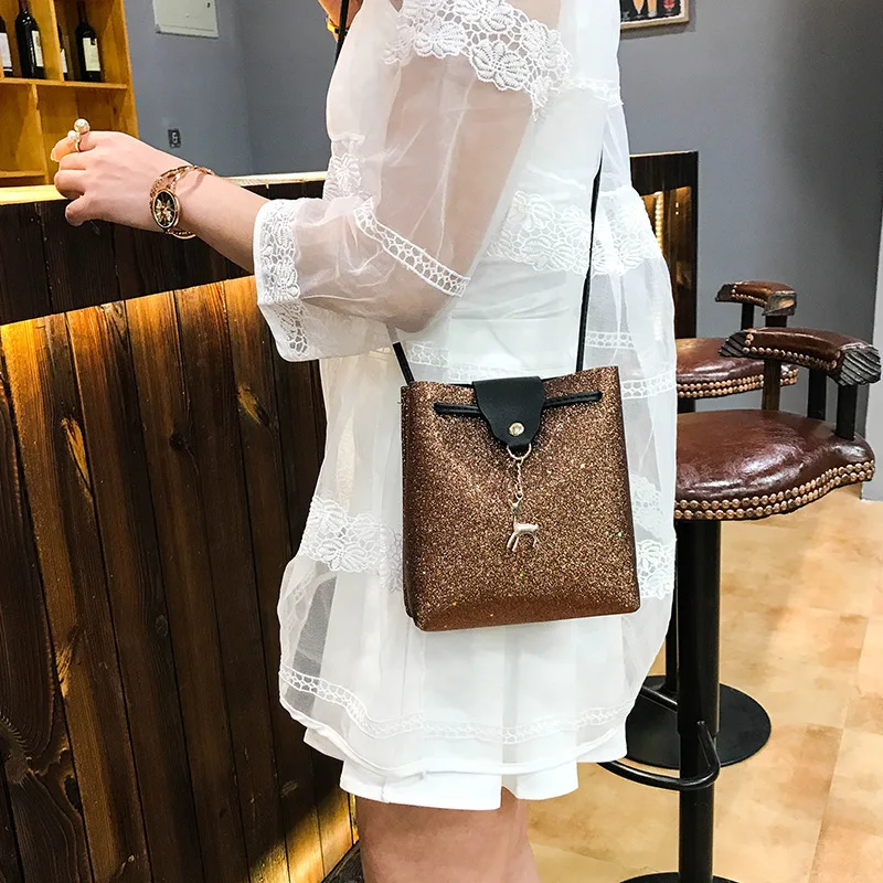 

Sequin Deer Bag 2019 Casual Mini Drawstring Bucket Bag Spring And Summer Korean-style New Style WOMEN'S Bag