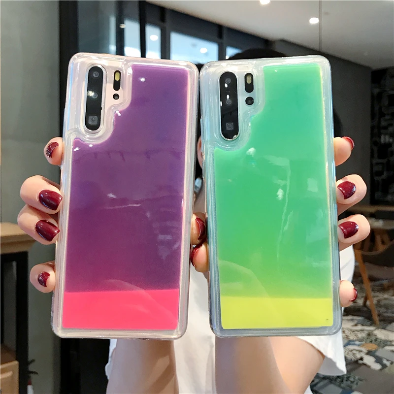 Светящийся чехол с песком в темноте блестящий жидким зыбучим для Huawei P Smart Z Honor 9 10