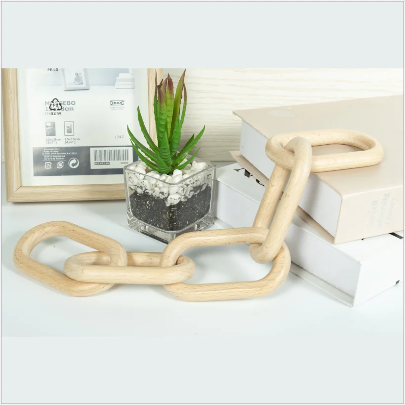 Wooden Chain Link Beech Wood Five-Link Chain Bohemian European And American Farmhouse Decoration DIY Fashion Custom Crafts