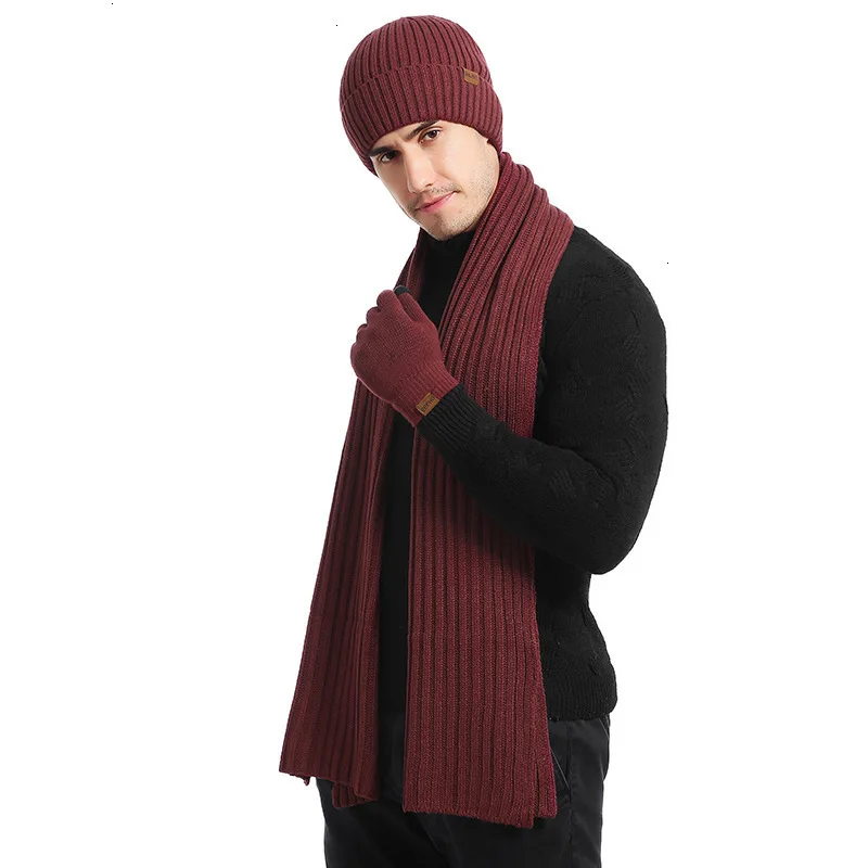 Зимние аксессуары зимняя шапочка-шарф и перчатки для сенсорного экрана набор для мужчин и женщин зимние шапки