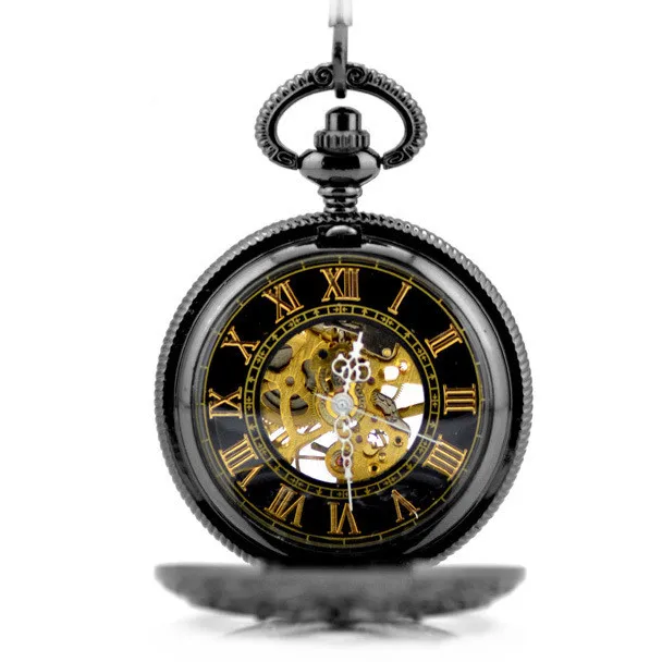 

Vintage Retro Hollow Chinese Knot Mechanical Pocket Watch Chains Black Steampunk Skeleton Fob Watches for Men Gifts Necklace