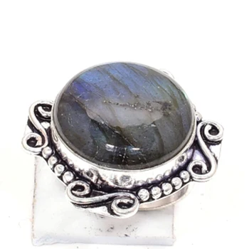 

Genuine Labradorite Ring Silver Overlay over Copper, Hand Made Women Jewelry gift , USA Size : 9.25