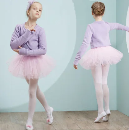 Autumn and winter children's dance costume long-sleeved plus velvet suit children's ballet exercise clothing children's gymnasti - Цвет: Light purple suit