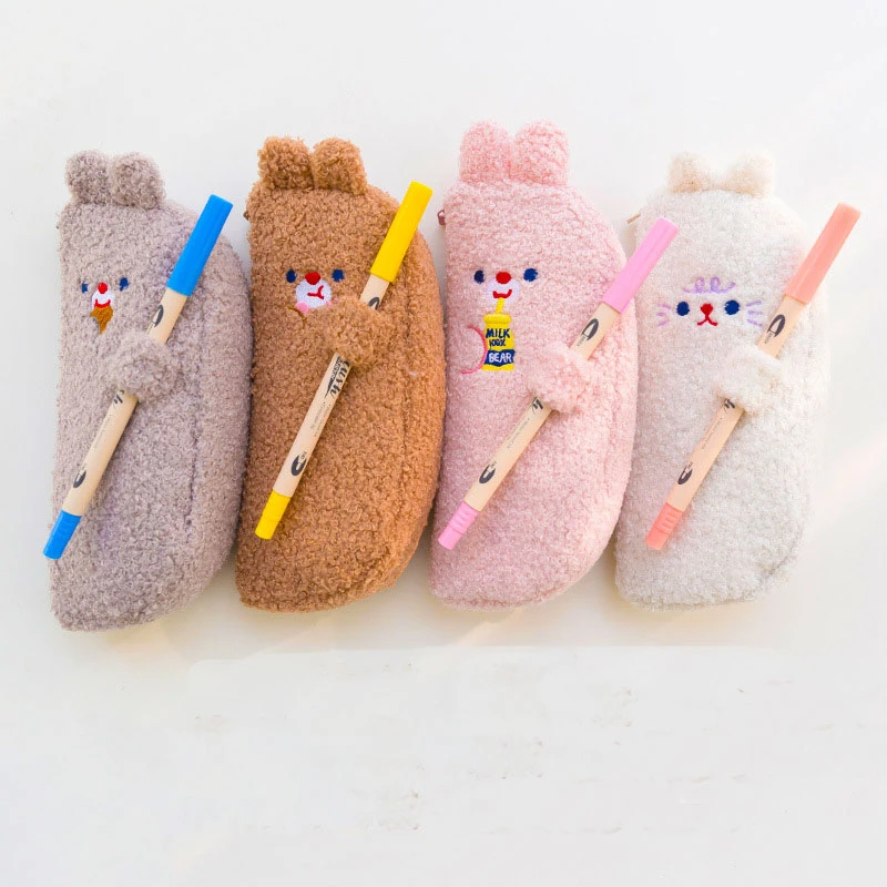 

SIXONE Little Bear animal Plush Pencil Case Student Portable Large Capacity Storage bag Kawaii Pen Bag Stationery School Supplie