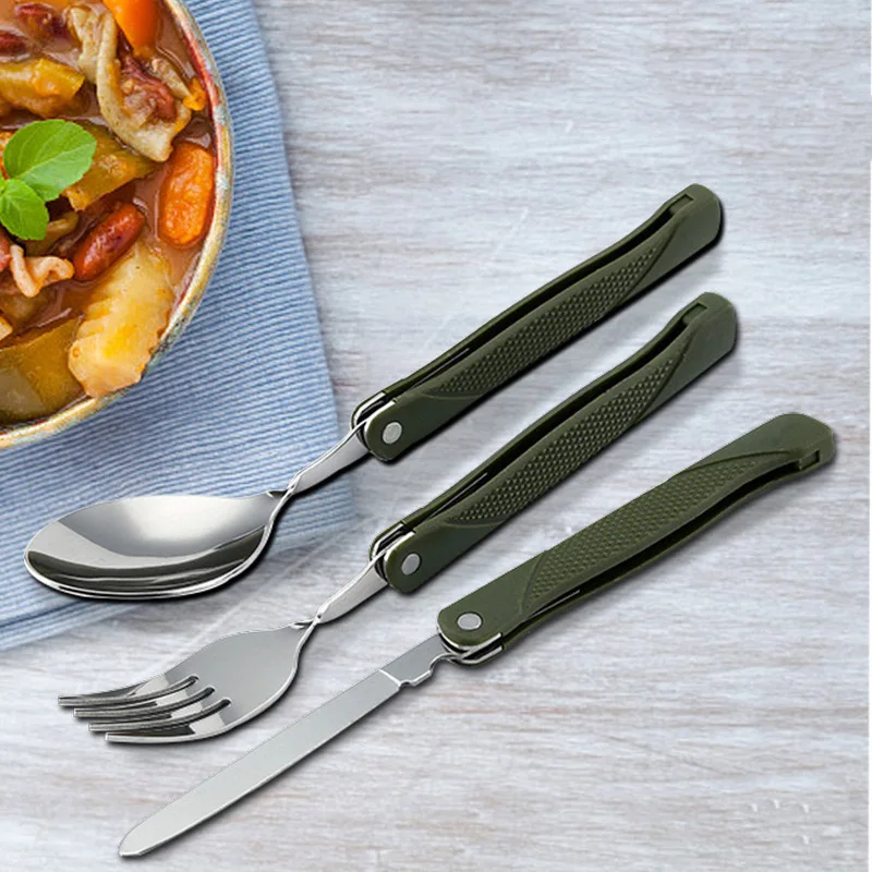 3 шт./компл. складной столовый нож вилка ложка Spork набор столовых приборов для путешествий посуда из нержавеющей стали для кемпинга пикника