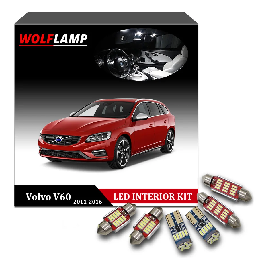Wolflamp 15 шт. белый Canbus комплект светодиодный лампы для декора автомобиля для 2011- Volvo V60 карта свет купол сигнальная лампа для дверей авто лампа