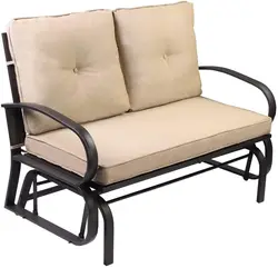 Sunmthink – banc à bascule en fer forgé Beige, causeuse de Patio d'extérieur, meubles de porche, ensemble de chaises avec coussin 