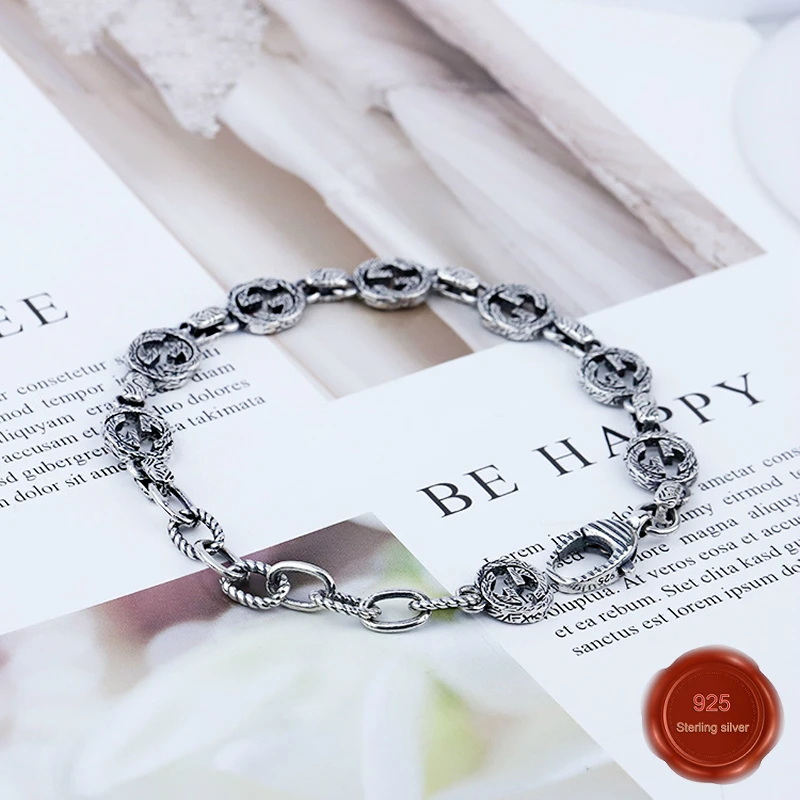 Браслет из стерлингового серебра S925 пробы, индивидуальные простые ювелирные изделия, Ретро стиль, модные буквы, простая форма, подарок на день Святого Валентина, хит