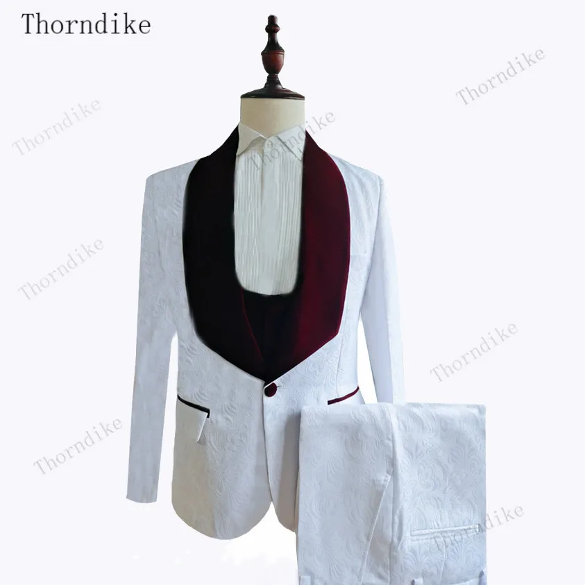 Suits Men Thorndike Light Blue Jacquard Slim Fit Tuxedo Formal Business Work 3Pcs Set (Jacket+Pants+Pants)