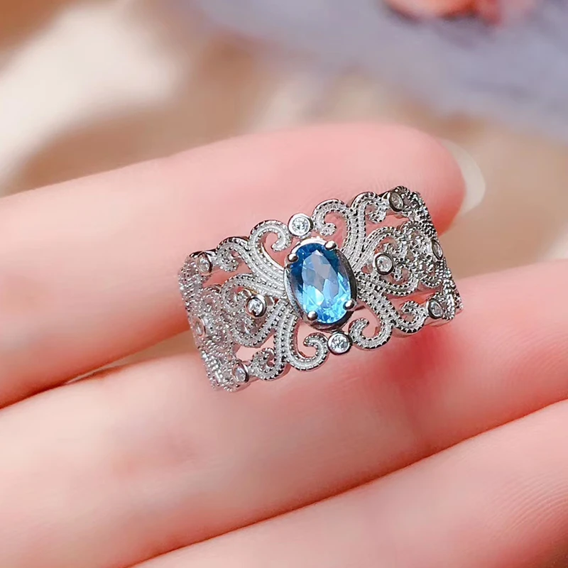 CoLife Jewelry Baroque Style Topaz Ring for Daily Wear 4*6mm Natural Topaz Silver Ring Vintage Silver Topaz Jewelry