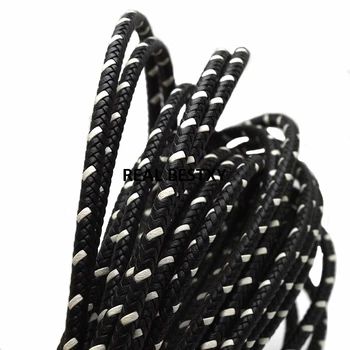

5m/lot approx 5mm Round Black white leather cords Braided Leather Strip Cord String Rope For Bracelet Necklace Jewelry Making