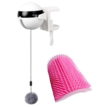 

1Pcs Pet Interactive Playing Toy Ball with Rope and Plush Ball Elect & 1Pcs Pet Comb Cat Corner Scratching Massage Comb