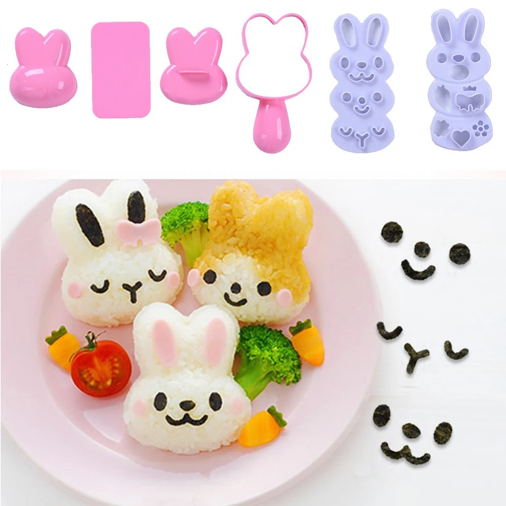 TOSSPER 4pcs/set Rice Ball Mold Set Cartoon Rabbit Pattern Sushi Making Kit Bento Accessories Diy Home Sushi Set for Beginners 