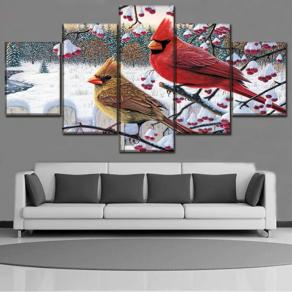 5D Full Square Diamond Painting Mosaic Handmade 5 Pieces Birds Cross Stitch Diamond Diamond Embroidery Christmas Decor Landscape