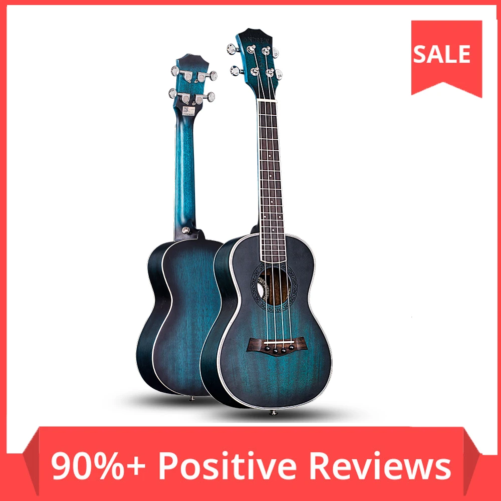 Andrew Ukulele Concert Ukulele 23 Inch 4 Strings Guitar Hawaiian Mahogany Blue Uke Stringed Instrument Mahogany Soprano Musical afbeelding