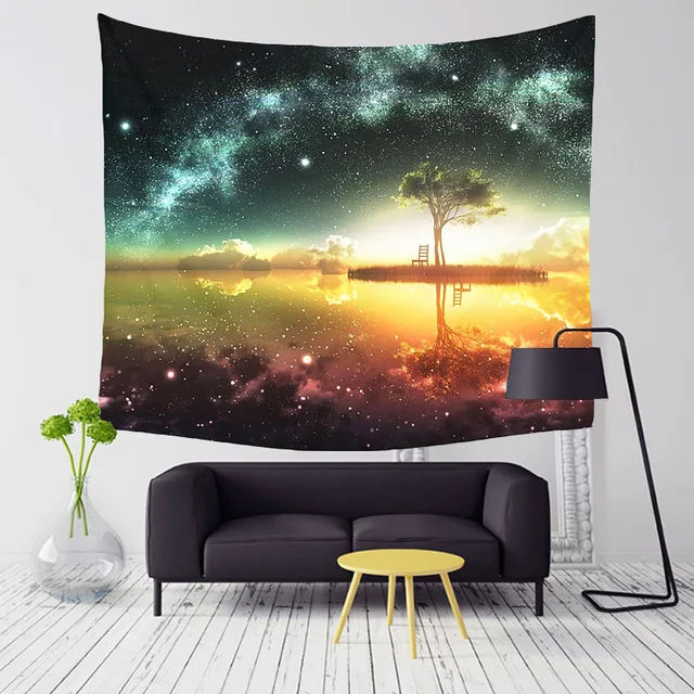 

Polyester Starry Beautiful Night Scene Pattern Tapestry Tropical Trees Living Room Decor Wall Hanging Yoga Beach Towel