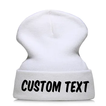

Winter Beanie Hats Embroider Embroidered Your Logo Text Customized Fashion Warm Cap Unisex Elasticity Knit Beanie Hats