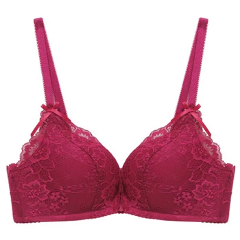 

Elovegirl Without Steel Ring Floral Lace One-Piece Small Chest Push Up Seamless Sexy Underwear Bow Front Closure of Women Bra