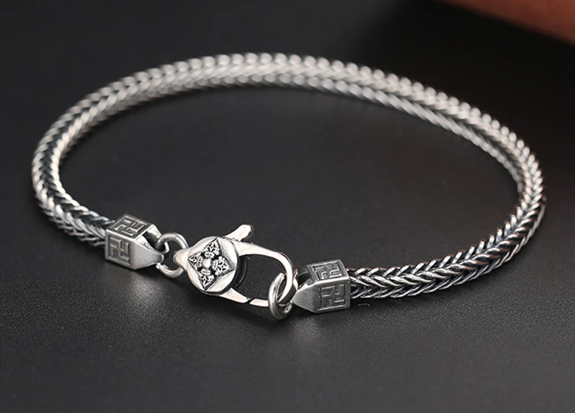Твердые 925 пробы серебряные мужские и женские влюбленные Vajra Лисохвост цепи браслет A3346