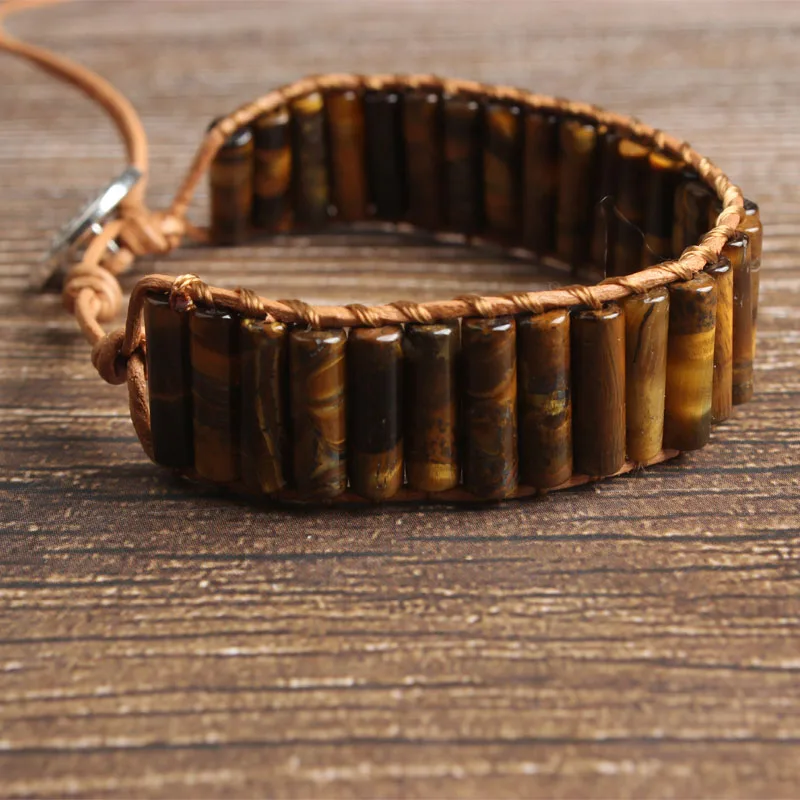 

LanLi natural Jewelry cylinder Yellow tights eye stone knit bracelet men and women Giving presents and self use