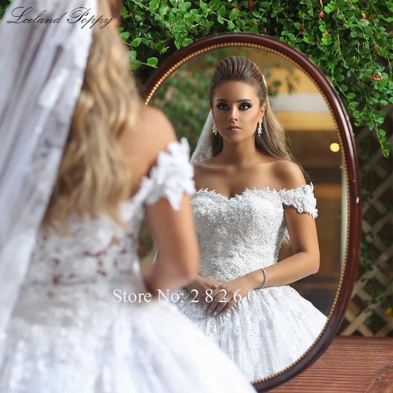 Роскошные бальные Свадебные платья Vestido de Noiva с плеча бисером кружева длиной до пола с аппликацией свадебное платье