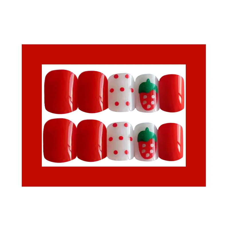 Nusx Pretty Strawberry Pattern Acrylic False Nail Art Fake Nails Tips Decorated For UV Gel Accessories 4
