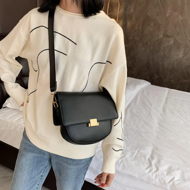

Bag Women's 2019 Autumn And Winter New Style Fashion Oblique Bag Shoulder Vintage Saddle Bag Korean-style Semicircle Bag Elegant