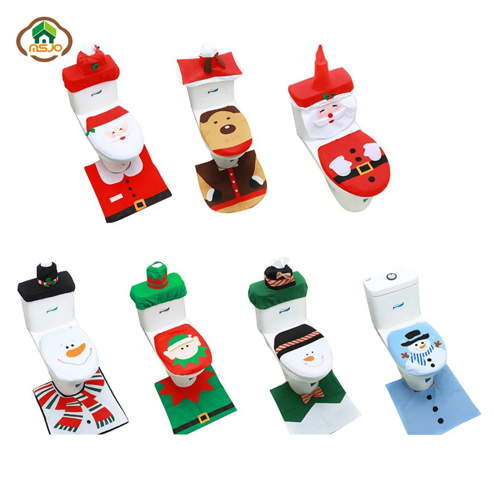 

MSJO Christmas Bathroom Toilet Seat Cover Wc Rug Mat Natal Santa Claus Elk Elf Snowman New Year Navidad Christmas Decoration Hom