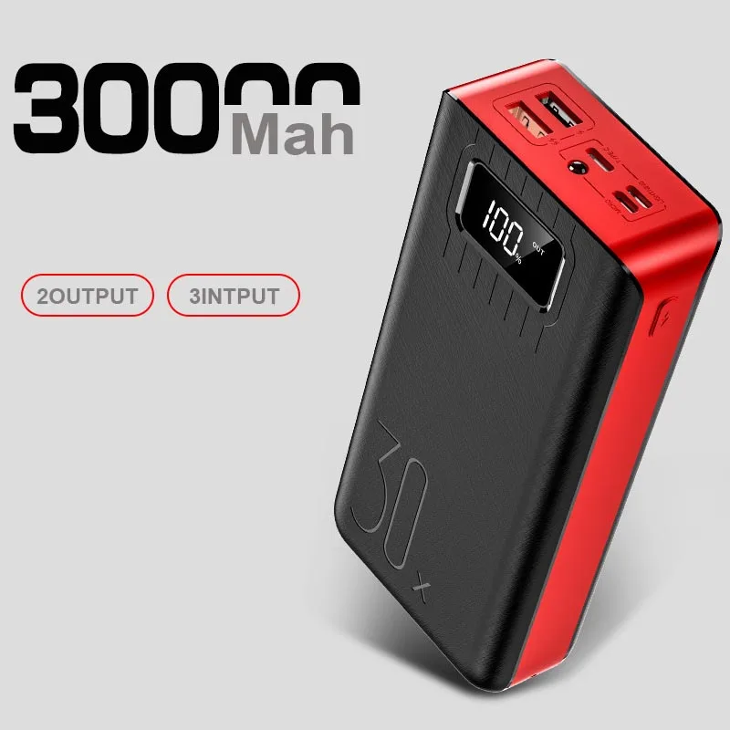 Внешний аккумулятор 30000 мАч TypeC Micro USB QC Быстрая Зарядка Внешний аккумулятор светодиодный дисплей портативное Внешнее зарядное устройство для телефона планшета