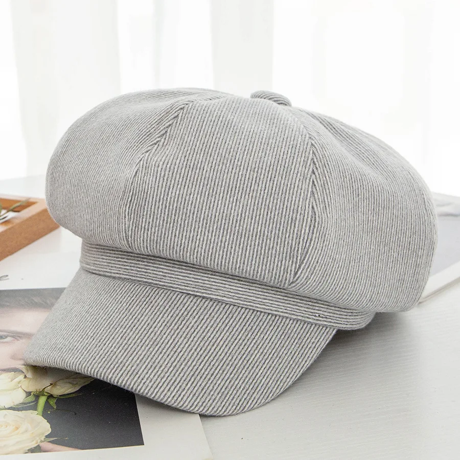 Boina de lana para mujer otomino Invierno sombreros Восьмиугольные gorras de boina negra gris
