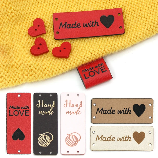 20Pcs Handmade Labels For Clothes Made With Love Leather Tags Hand Made  Label For Hats Heart Knitting Tags Sewing Accessories - AliExpress